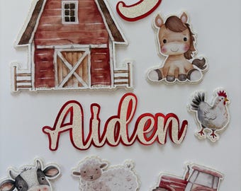 Farm Cake Topper Personalised | Barn, Tractor, Farm Animals | Any Name & Age | First Birthday | Handmade 3D Cake Decoration