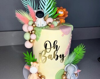 Oh Baby Mirror Card Cake Topper, Safari Jungle Theme Baby Shower Decoration