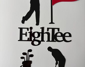 EighTee Cake Topper | Golf 80 Cake Topper | Golfer 80th Birthday Cake Decoration | Black Mirror Card Topper | Golf Party Decor