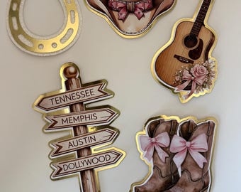 Western Cowgirl Cake Topper Set, Nashville Party, Birthday Decor, Boots, Hat, Guitar