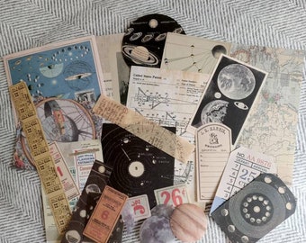 Celestial ephemera sheets and stickers for scrapbook and journals / vintage inspired planets and astronomy paper