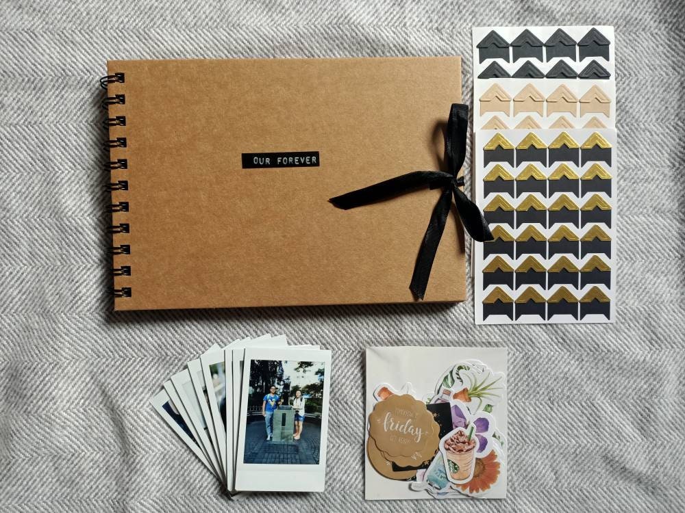 CrafTreat DIY Scrapbook Photo Album for Birthday, Wedding and Anniversary - Contains Precut Base for Making 1 Album of Gatefold Folio (Black Color)