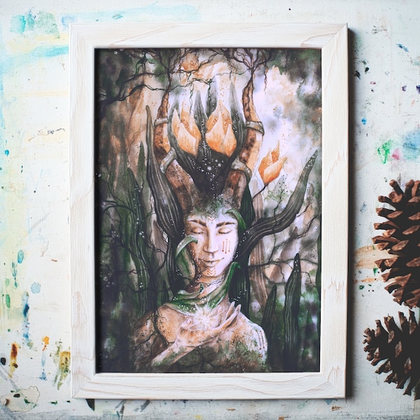 Öko Artprint "Sonnenherz" - Aquarell-Portrait als vegan gedrucktes Gemälde in A4 und A3, spirituell und naturverbunden