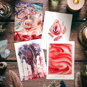 MAGIC BLOOD | 4 Postkarten, Altarkarten, Mini Prints | Feminine Aquarellmotive, Period Power, Viva la menstruation, zyklisch + blutverliebt