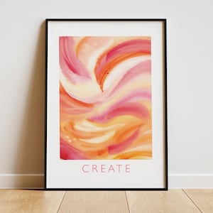 Aura Poster CREATE - für Inspiration + Selbstausdruck - handgemaltes Aquarell, Gradient Print, spiritual Art, positive Energie, Orange Pink