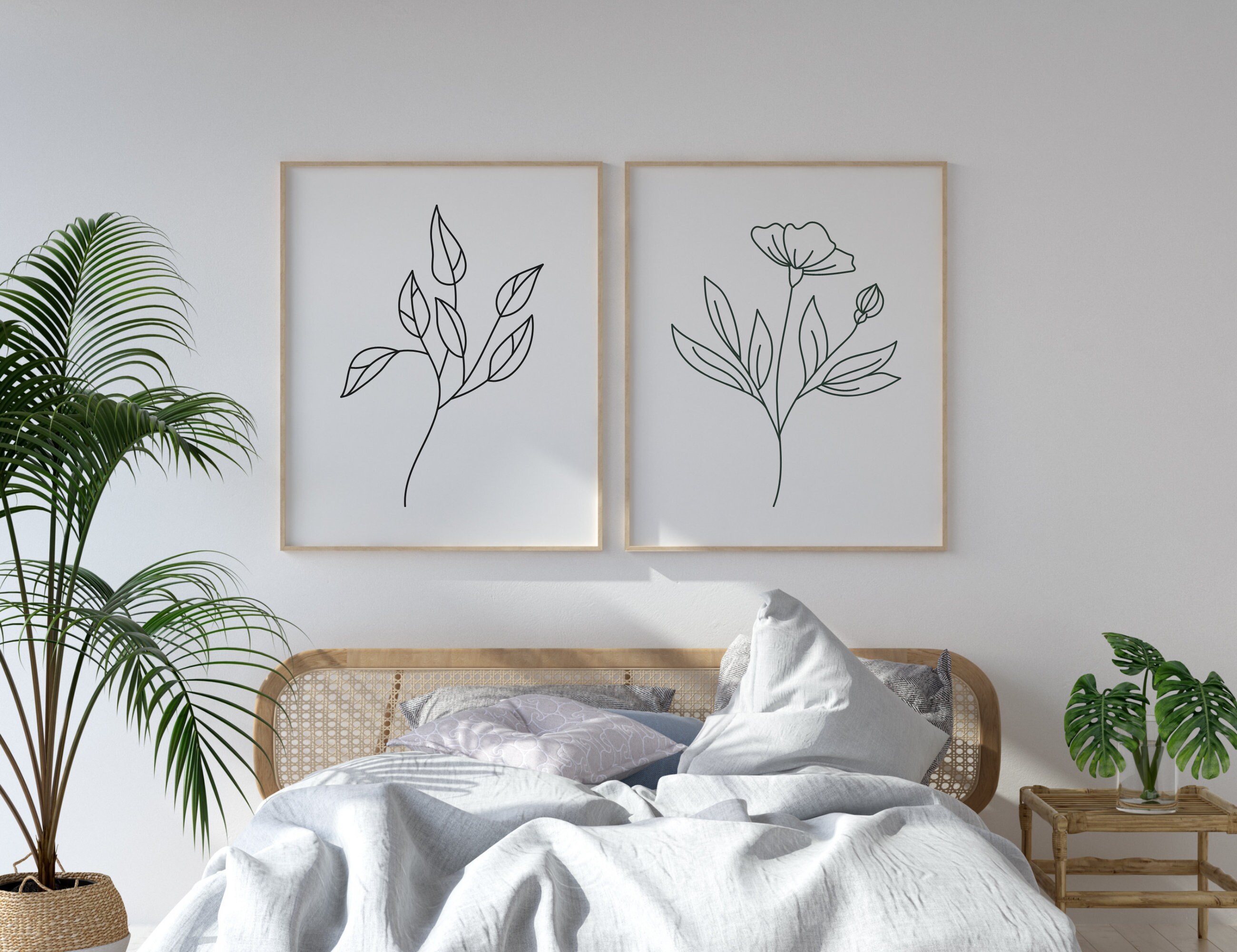 Set of Three Botanical Prints Minimalist Wall Art - Etsy UK