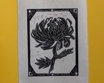 Chrysantheme Linoldruck