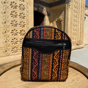 Desert Compass – Bold Turkish Kilim Backpack | Handmade Tribal Daypack | Boho Ethnic Mini Rucksack