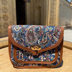 Traditional Turkish Tapestry Bag – Handmade Ethnic Crossbody Purse with Leather Trim