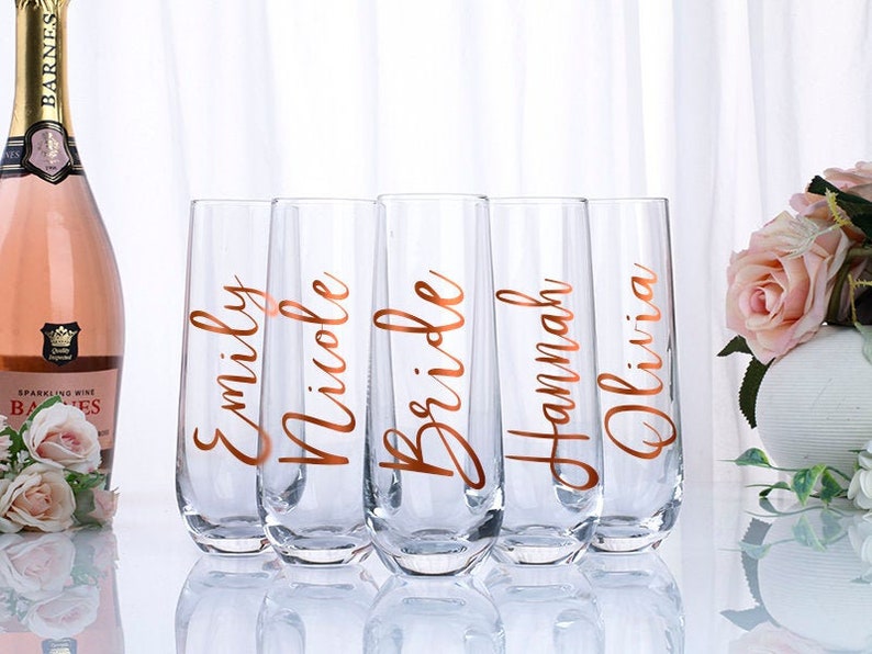 Personalized Champagne Tumbler Stemless Champagne Tumbler Custom Champagne Glass Name Champagne Flute Bridesmaid Gift Set