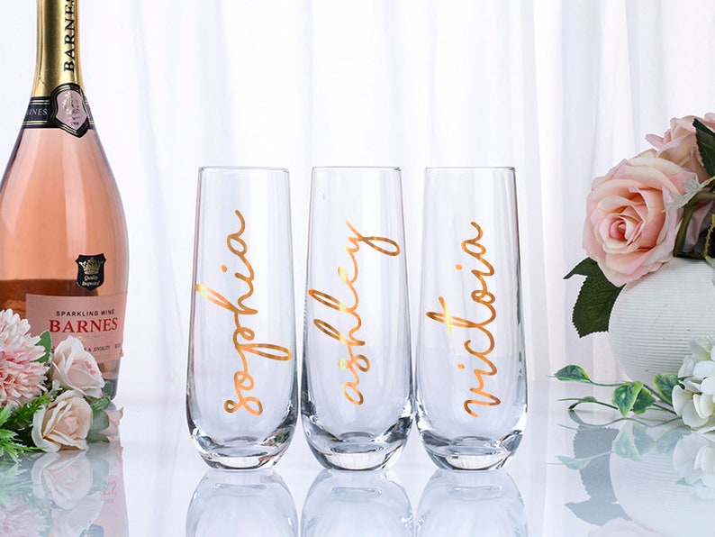Personalized Champagne Tumbler Stemless Champagne Tumbler Custom Champagne Glass Name Champagne Flute Bridesmaid Gift Set