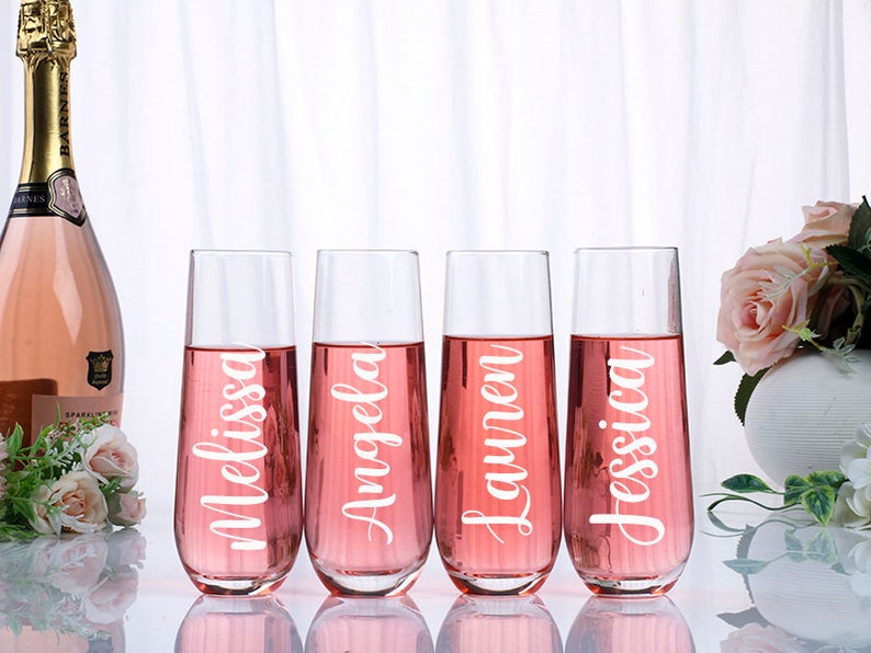 Personalized Champagne Tumbler Stemless Champagne Tumbler Custom Champagne Glass Name Champagne Flute Bridesmaid Gift Set