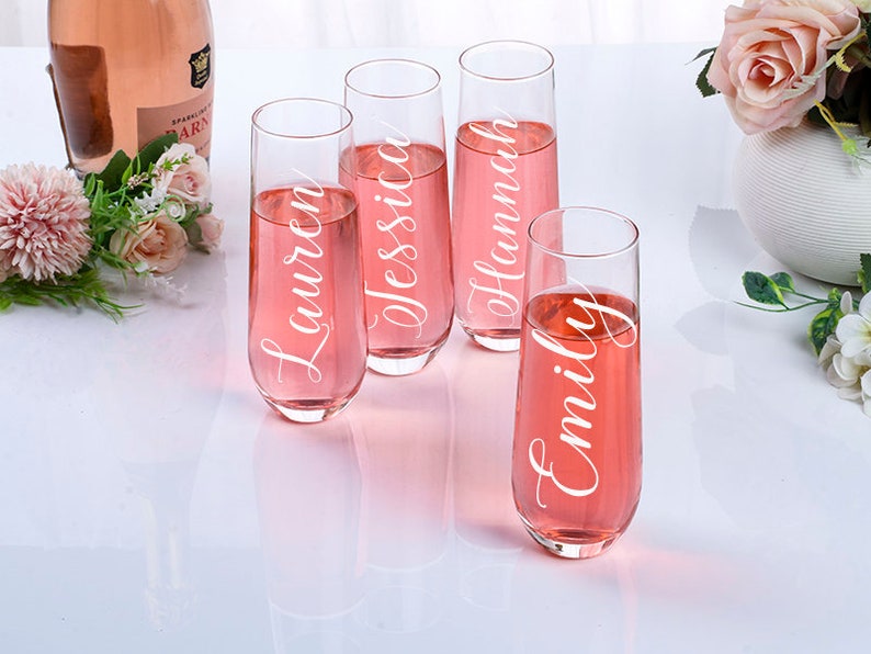 Personalized Champagne Tumbler Stemless Champagne Tumbler Custom Champagne Glass Name Champagne Flute Bridesmaid Gift Set
