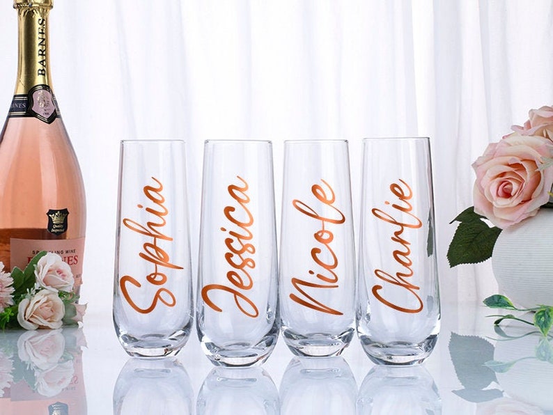 Personalized Champagne Tumbler Stemless Champagne Tumbler Custom Champagne Glass Name Champagne Flute Bridesmaid Gift Set