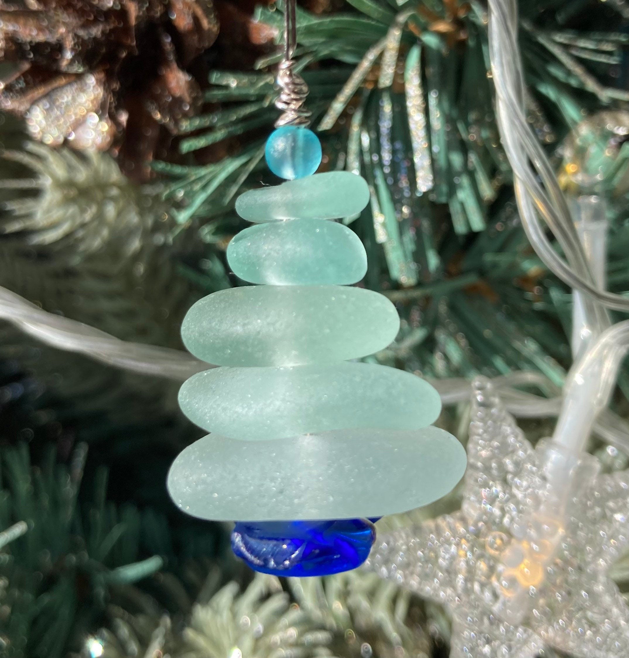 Sea Glass Christmas Tree Ornament,Sea Crystal Glass Decor Crafts, Glass  Christmas Tree Hanging Crystals for Decoration