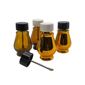 Glass Storage Bottle w Spoon - Small Portable for Cosmetics Supplements Travel/OutdoorDurable and Compact. 2.25 inches Tall