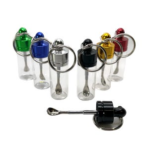 Pocket Glass Holder with Spoon Keychain Small Jar Cosmetics Vanity Beauty Supplements Refillable Purse Sized Pot Makeup Skincare