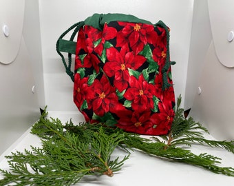 SMALL Christmas  Poinsettias  project  bag knitting crochet crafts