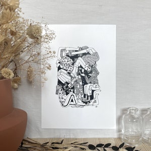 L'atelier, Impression d'art, Illustration noir et blanc, Idée cadeau crémaillère