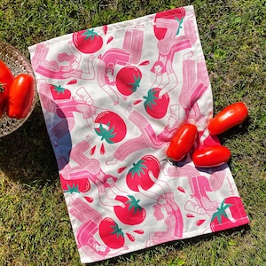 Printed kitchen towel, Tomato, Natural cotton, Hand towel, Zero waste, Color illustration, Gift idea