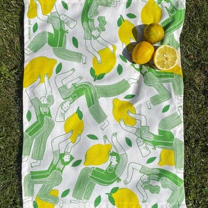 Printed kitchen towel, Lemon, Natural cotton, Hand towel, Zero waste, Color illustration, Gift idea
