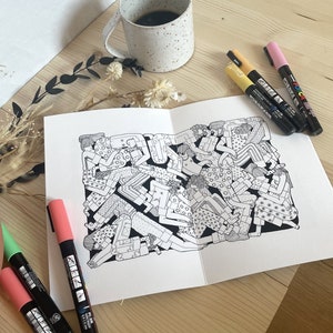 Adult coloring book, Black and white illustration
