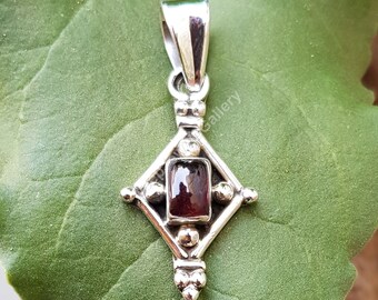 Garnet Pendant, 925 Sterling Silver, Natural Garnet, Oxidized Pendant, January Birthstone, Handmade Pendant, Bohemian Pendant, Gift For Her