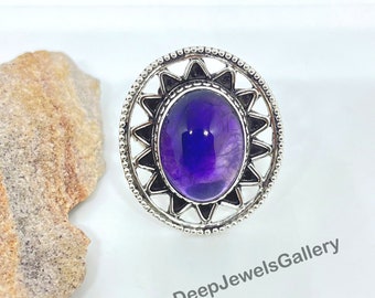 Natural Purple Amethyst Cabochons Gemstone Ring 925 Sterling Silver All Size Handmade Best Ring gift and Engagement Ring for woman & Girls