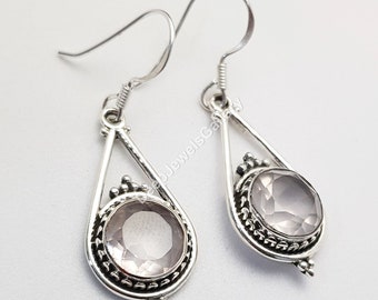 Rose Quartz Earring, 925 Sterling Silver, Natural Rose Quartz, January Birthstone, Handmade Earring, Oxidize Earring, Anniversary Gift