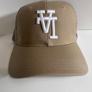 Carhartt Khaki Trucker Snapback, Upside Down “LA” (white thread)