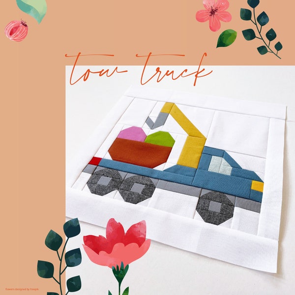 PDF Quilt Block Pattern – Easter Basket Tow Truck – Easter Edition – Vehicle Quilt