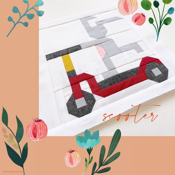 PDF Quilt Block Pattern – Bunny Scooter – Easter Edition – Vehicle Quilt