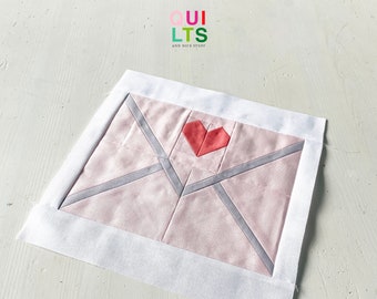 PDF Quilt Block Anleitung – Herz-Briefumschlag – Valentins-Quilt, Geschenk für den Valentinstag
