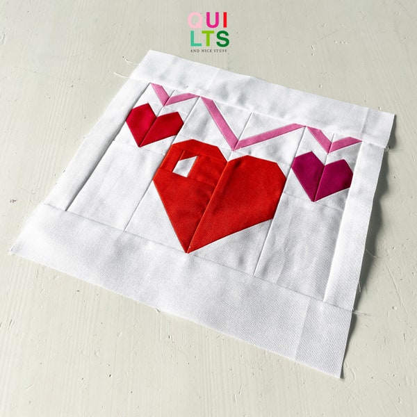 NEW! PDF Quilt Block Pattern – Garland – Valentine Quilt – valentine's day gift