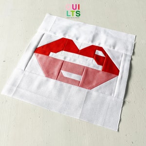 PDF Quilt Block Pattern – Kissing Lips – Valentine Quilt – valentine&#39;s day gift