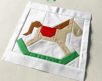 PDF Quilt Block Pattern – Rocking Horse – Christmas Quilt – Christmas Present