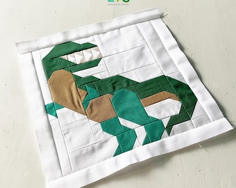 PDF Quilt Block Pattern – Tyrannosaurus Rex – Dinosaur Quilt