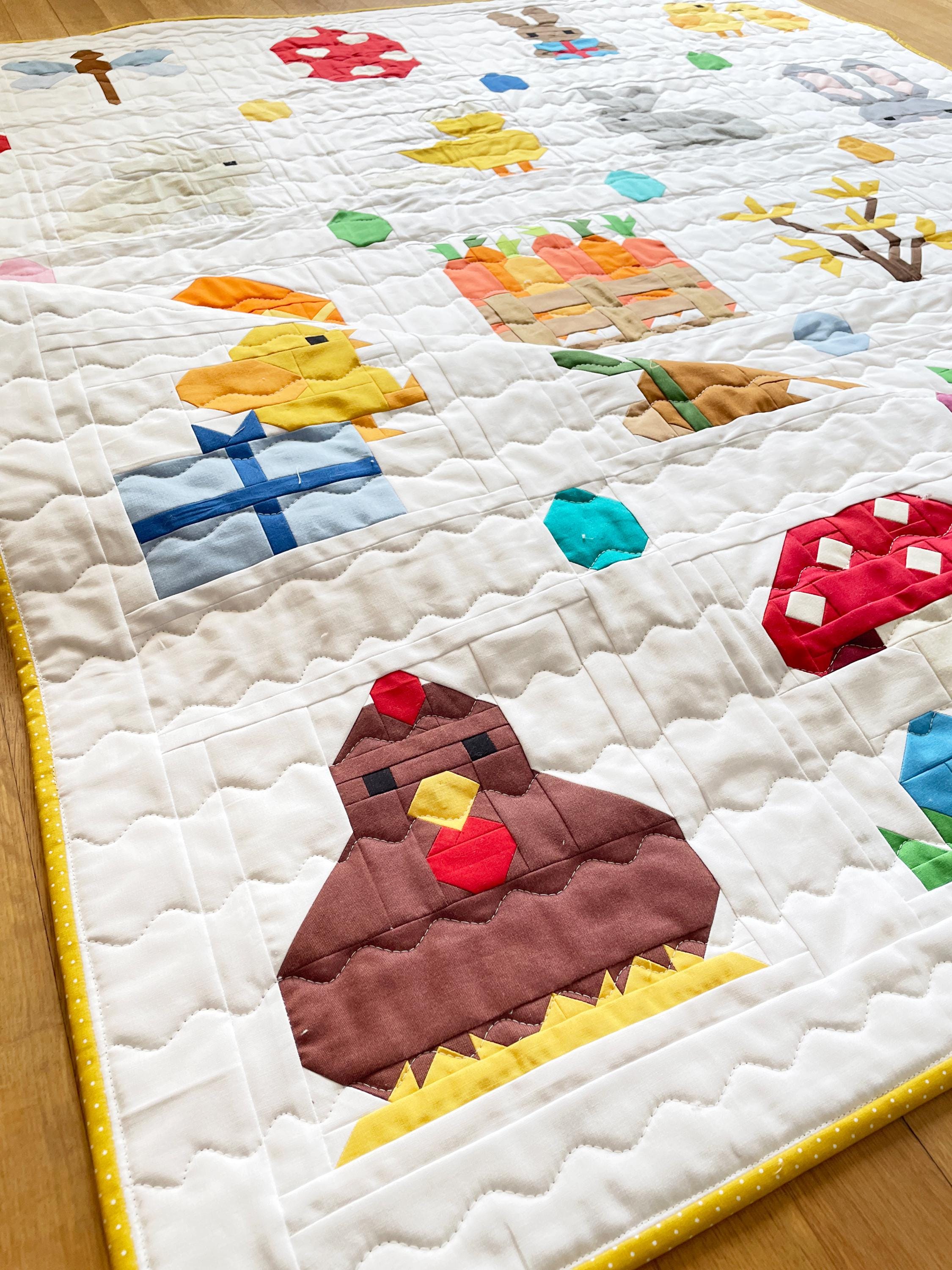 PDF Quilt Block Pattern – Rabbit With Flower – Easter Quilt – Easter ...