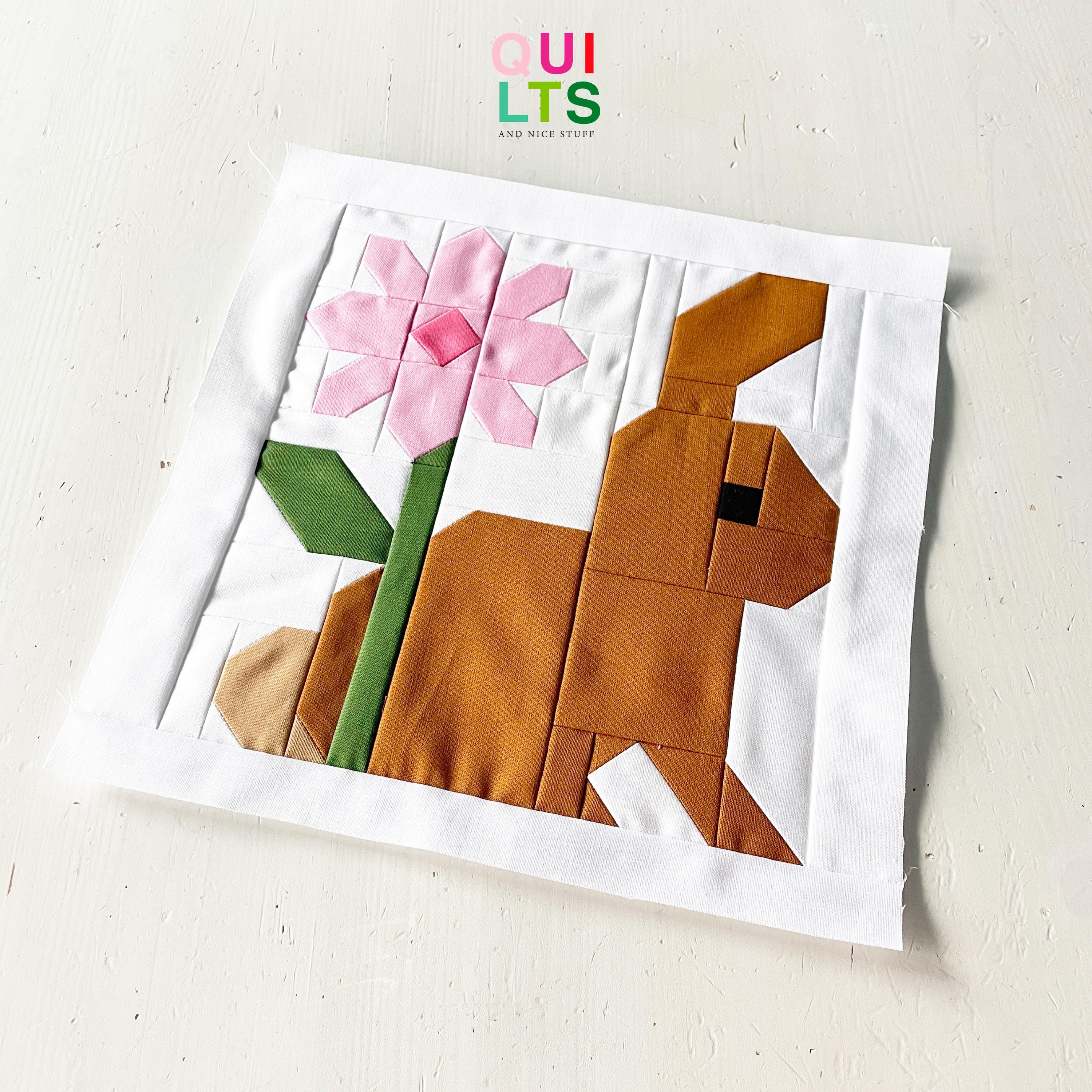 PDF Quilt Block Pattern – Rabbit With Flower – Easter Quilt – Easter ...