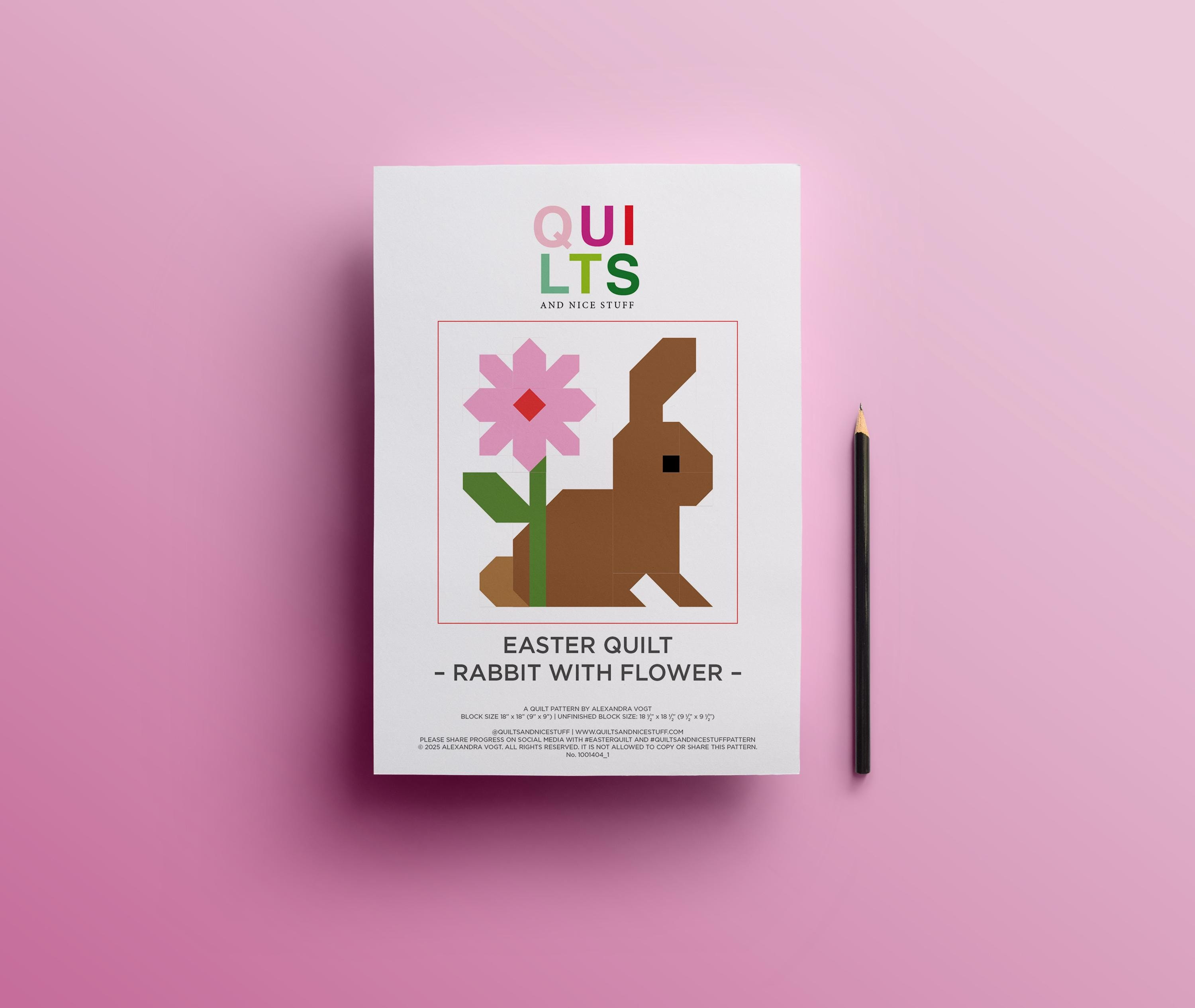 PDF Quilt Block Pattern – Rabbit With Flower – Easter Quilt – Easter ...