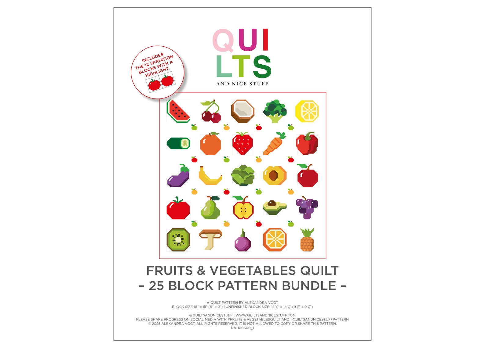 Vegetables Pattern Blocks Fruits & Vegetables Quilt 25 Block Pattern Bundle - Etsy