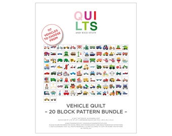 20 Vehicle Quilt Block Pattern Bundle, 20 out of 117 vehicle blocks, individual block selection