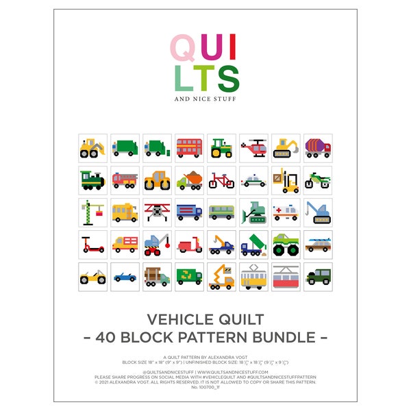 40 Vehicle Quilt Block Pattern Bundle