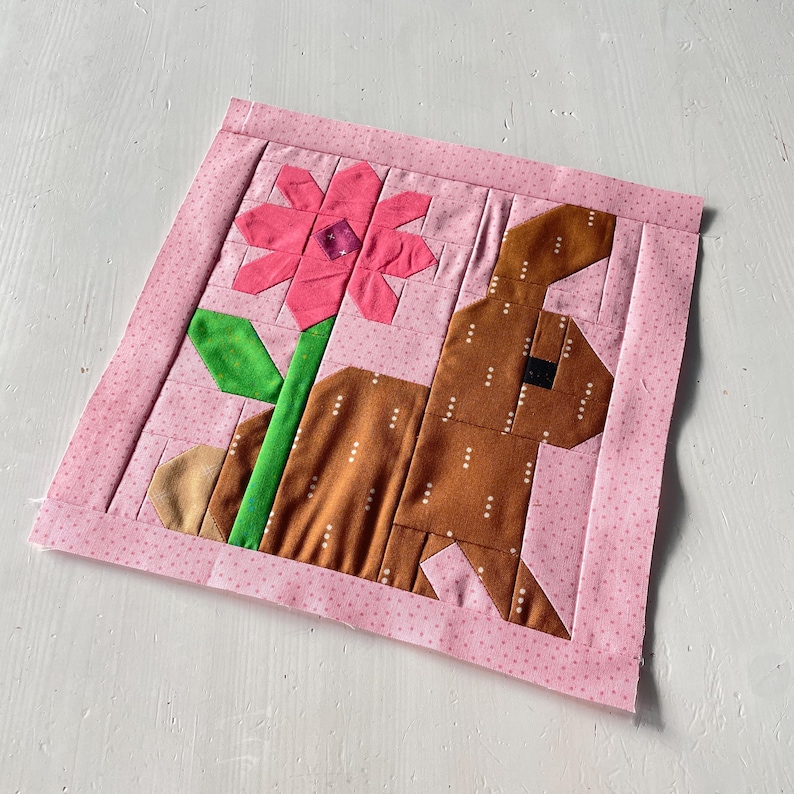 PDF Quilt Block Pattern – Rabbit With Flower – Easter Quilt – Easter ...