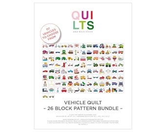 26 Vehicle Quilt Block Pattern Bundle, 26 out of 117 vehicle blocks, individual block selection