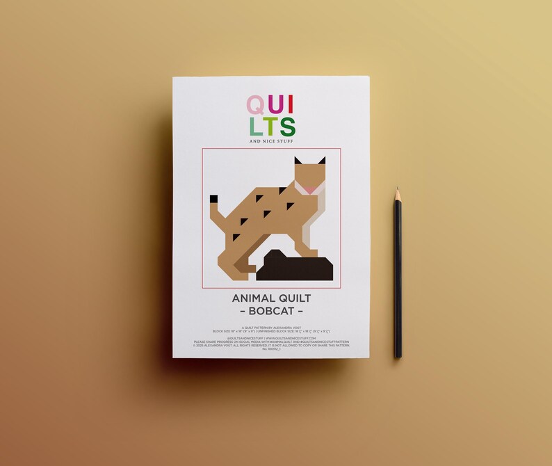 PDF Quilt Block Pattern – Bobcat – Animal Quilt - Etsy