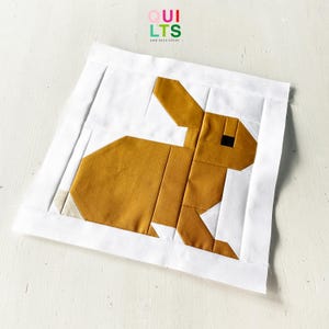 PDF-instructies voor quiltblokken – Bruin zittend konijn – Paasquilt, Paascadeau