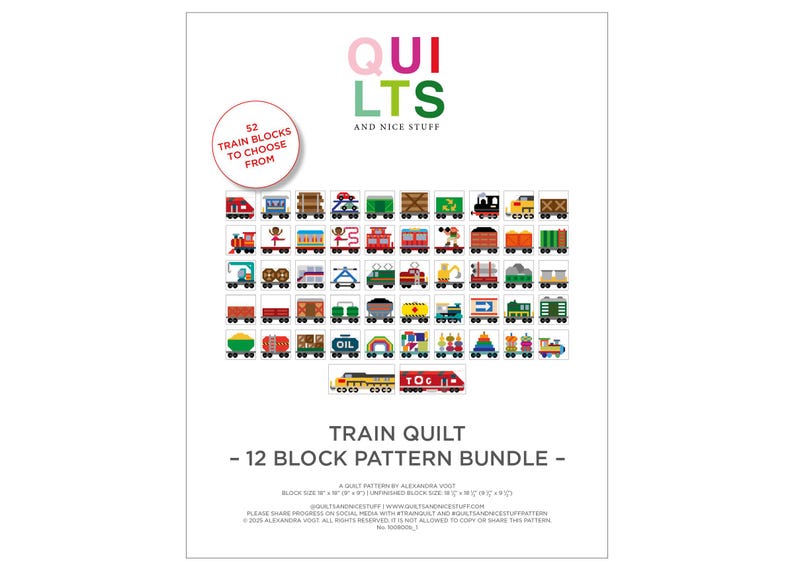 Model Train Quilt Pattern 12 Train Quilt Block Pattern Bundle, 12 Out of 52 Train Blocks ...