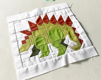 PDF Quilt Block Pattern – Stegosaurus – Dinosaur Quilt