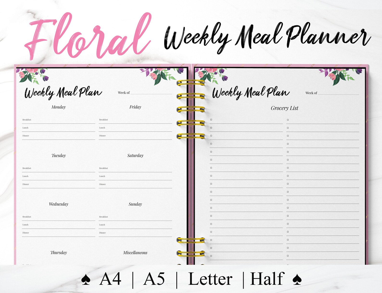 Floral Weekly Meal Planner Printable PDF Meal Planner | Etsy